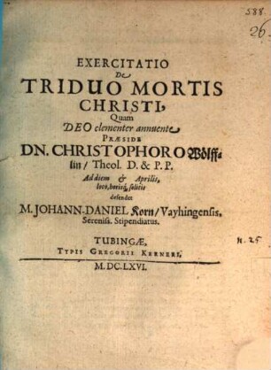 Exercitatio de triduo mortis Christi