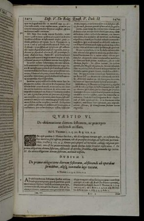 Quæstio VI. De observatione dierum festorum, ac præcepto audiendi missam.