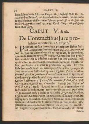 Caput V. & ult. De Contractibus Iure prohibitis ratione Finis & Effectus.