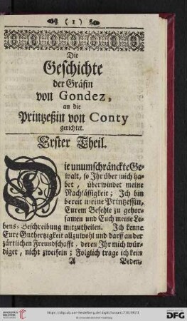 Die Geschichte der Graefin von Gondez, an die Printzeßin von Conty gerichtet