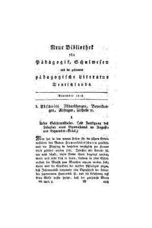 Ueber Gelehrtenschulen (als Fortsetzung des Lehrplan eines Gymnasiums im August- und September - stück)