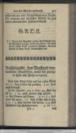 Nachfolgende, den Verstand verdunckelnde Druckfehler, wolle der geneigte Leser mit Fleiß corrigiren