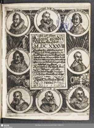 1638: Alt und newer Kriegs-Calender : auffs Jahr Jesu Christi ... darbeij die Abbildung ....