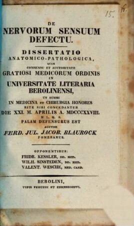 De nervorum sensuum defectu : Diss. anat.-pathol.