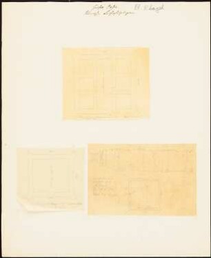 Römische Befestigungen, El Khargeh: Ansicht und drei Grundrisse (drei Blätter, Nach- oder Durchzeichnungen nach Cailliaud, Voyage à Meroe, II, Pl. XLII, 2 und 3, und Oasis, Pl. XXII, 2.3, 1823-1827)