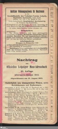 Nachtrag zum Offiziellen Leipziger Mess-Adressbuch