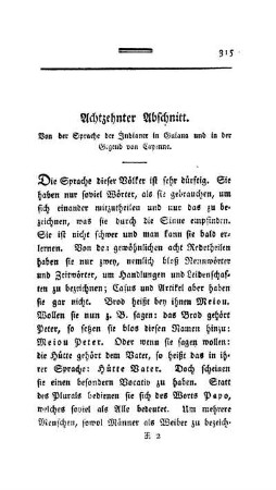 Achtzehnter Abschnitt - Von der Sprache der Indianer in Guiana und in der Gegend von Cayenne.