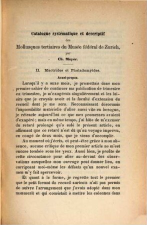 Catalogue systematique et descriptif des fossiles des terrains tertiaires, qui se trouvent au Musée fédéral de Zurich par Charles Mayer, 2