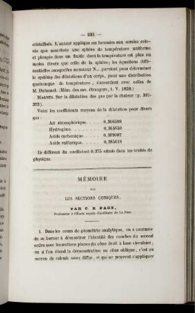Ménoire sur les sections coniques.