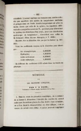 Ménoire sur les sections coniques.