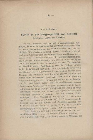 Schlußwort. Syrien in der Vergangenheit und Zukunft