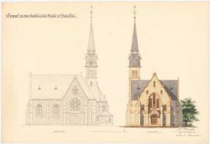 Sankt Bonifatius, Bad Salzuflen: Seiten- und Vorderansicht (1:100)