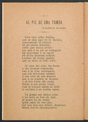 Al píe de una tumba : A perdido de un amigo