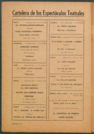 Cartelera de los espectáculos teatrales