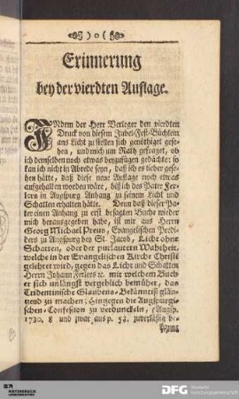 Erinnerung bey der vierdten Auflage.