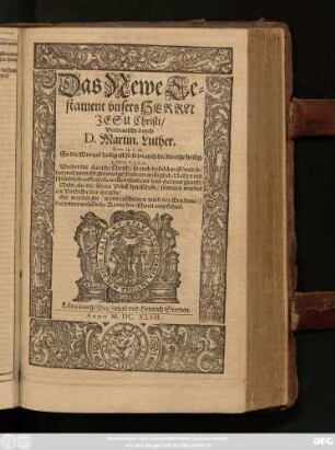 Das Newe Testament unsers Herrn Jesu Christi