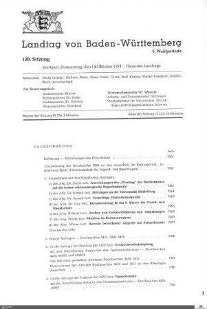 120. Sitzung, Stuttgart, 14.10.1971