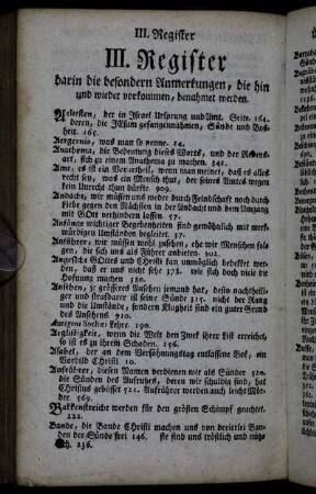 III. Register darin die besondern Anmerkungen, die hin und wieder vorkommen, benahmet werden.