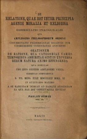 De relatione, quae est inter principia agendi moralia et religiosa