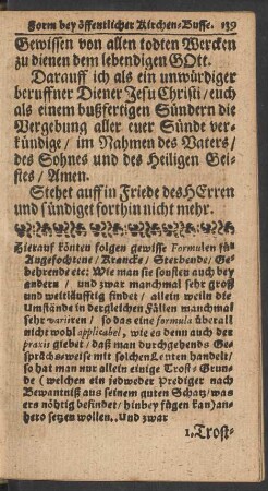 Hierauf könten folgen gewisse Formulen für Angefochtene/ Krancke/ Sterbende/ Gebehrende etc ...