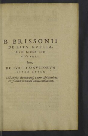 B. Brissonii de ritu nuptiarum liber singularis.