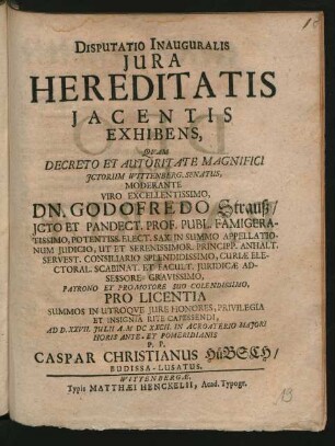 Disputatio Inauguralis Iura Hereditatis Iacentis Exhibens