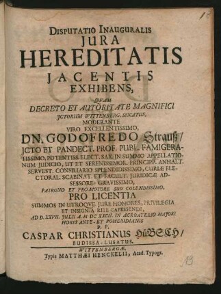 Disputatio Inauguralis Iura Hereditatis Iacentis Exhibens