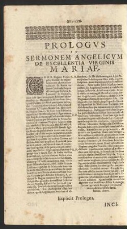 Prologus In Sermonem Angelicum De Excellentia Virginis Mariae.