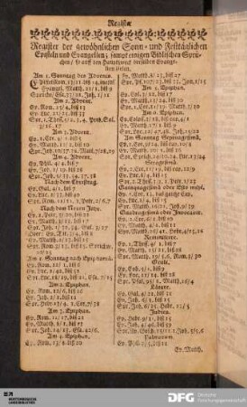 Register der gewöhnlichen Sonn- und Festtäglichen Episteln und Evangelien