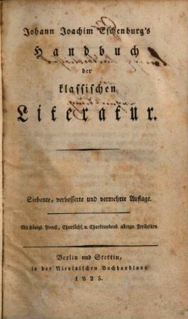 Johann Joachim Eschenburg's Handbuch der klassischen Literatur