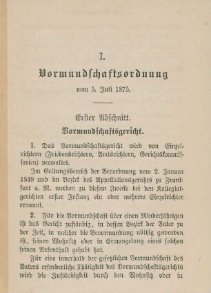 I. Vormundschaftsordnung vom 5. Juli 1875.