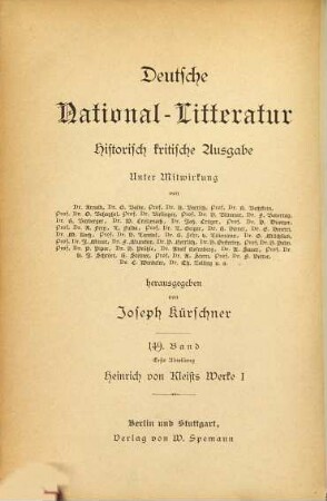 Heinrich von Kleists sämtliche Werke, 1. Gedichte. Familie Schroffenstein. Familie Ghonorez