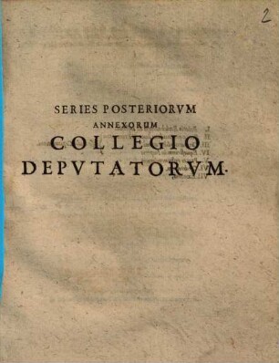 Series posteriorum annexorum collegio deputatorum