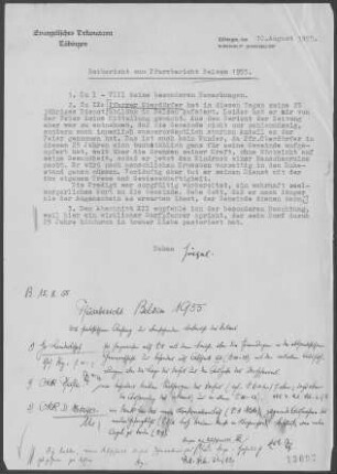 Belsen: Pfarrbericht 1955