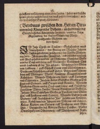 58-63, Berednus zwischen den Herren Directoren deß Königreichs Böheim