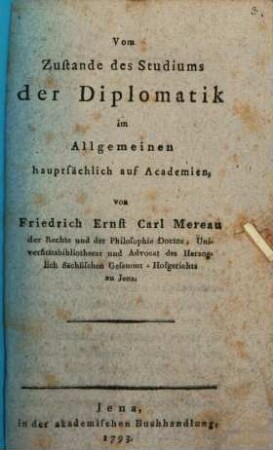 Vom Zustande des Studiums der Diplomatik