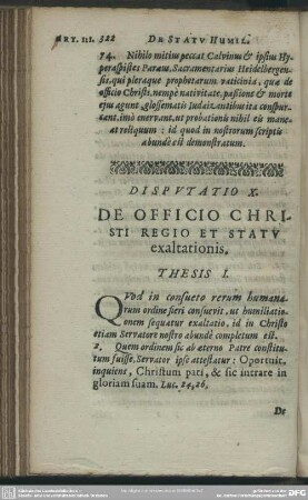 Disputatio X. De Officio Christi Regio Et Statu exaltationis