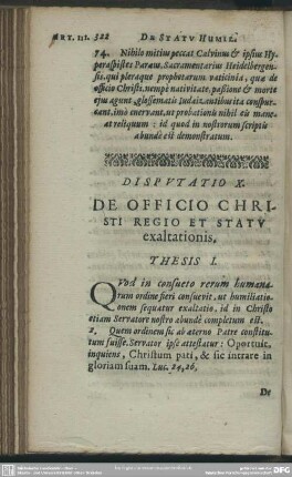 Disputatio X. De Officio Christi Regio Et Statu exaltationis