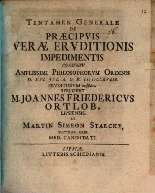 Tentamen generale de praecipuis verae eruditionis impedimentis