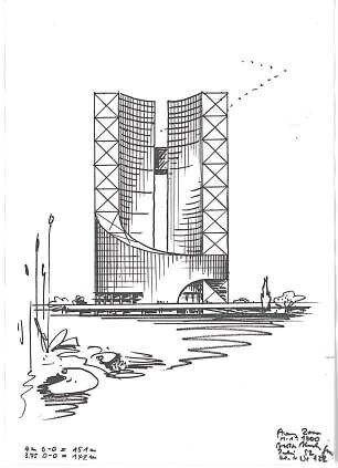 Schneider - Esleben, Paul; Düsseldorf, ARAG - Platz 1; 'ARAG 2000', Hauptverwaltung der Allgemeinen Versicherungs-AG - Entwurf: Hochhaus (Ansicht)