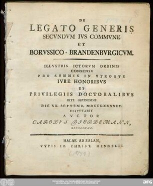 De Legato Generis Secvndvm Ivs Commvne Et Borvssico-Brandenbvrgicvm
