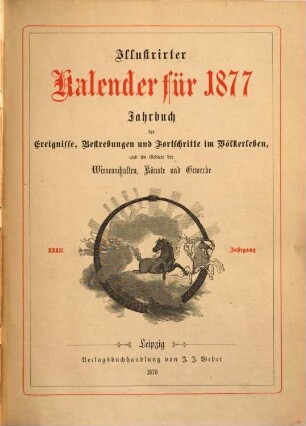 Illustrierter Kalender : Jahrbuch d. Ereignisse, Bestrebungen u. Fortschritte im Völkerleben u. im Gebiete d. Wissenschaften, Künste u. Gewerbe. 1877
