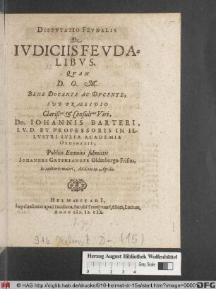Disputatio Feudalis De Iudiciis Feudalibus