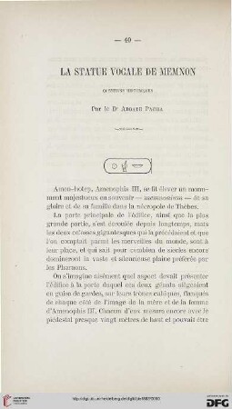 2.Ser. 3.1882: La statue vocale de Memnon : questions historiques
