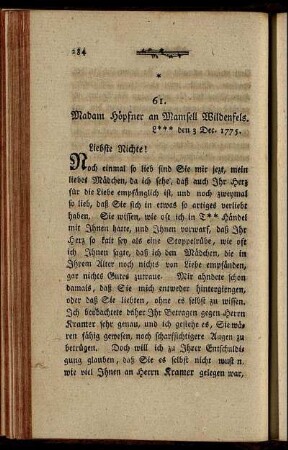61. Madame Höpfner an Mamsell Wildenfels. - 70. Kramer an Mamsell Wildenfels.
