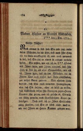 61. Madame Höpfner an Mamsell Wildenfels. - 70. Kramer an Mamsell Wildenfels.