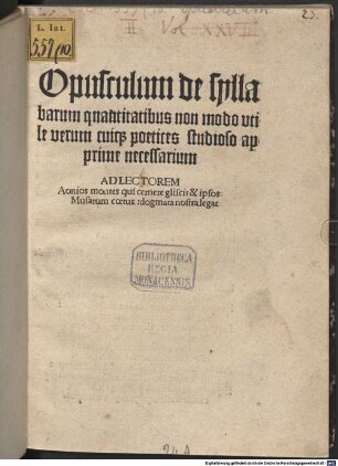 Opusculum de syllabarum quantitatibus, non modo utile, verum cuique poetices studioso apprime neccessarium