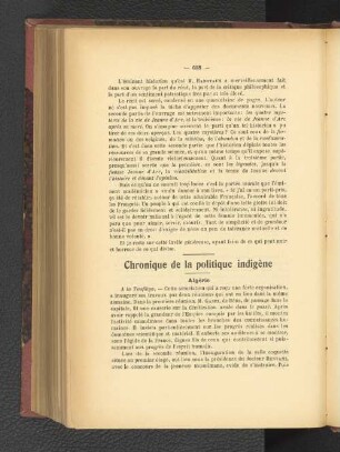 Chronique de la politique indigène.
