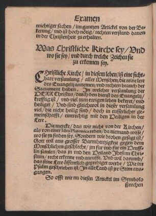 Was Christliche Kirche sey/ Und wo sie sey/ und durch welche Zeichen sie zu erkennen sey.
