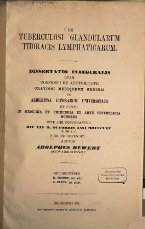 De tuberculosi glandularum thoracis lymphaticarum : Inaug. Diss.